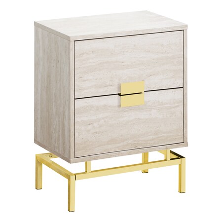 Monarch Specialties Accent Table - 24"H / Beige Marble / Gold Metal I 3493